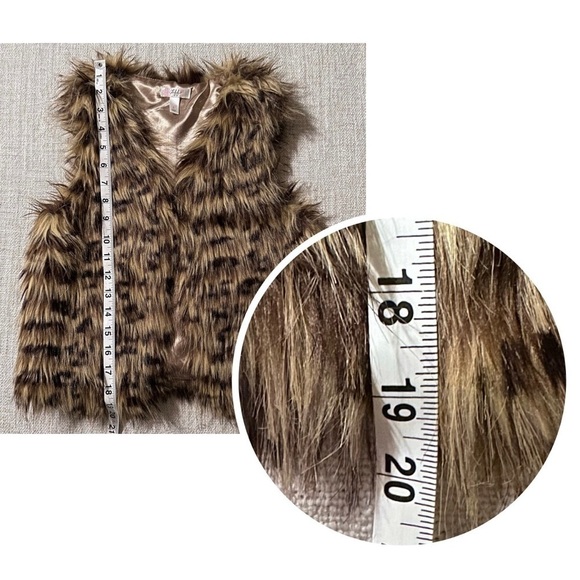 TIFF Faux Fur Animal Print Vest Lined Jacket Plush Cozy Soft Girl’s L Large - Picture 11 of 12